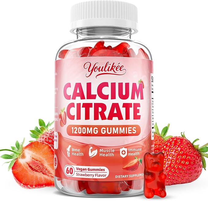 Calcium Citrate Gummies 1200 mg, Calcium Supplement for Women & Men, Ultimate Absorption Calcium Gummies for Bone, Muscle & Immune Support, Strawberry Flavor, 60 Count