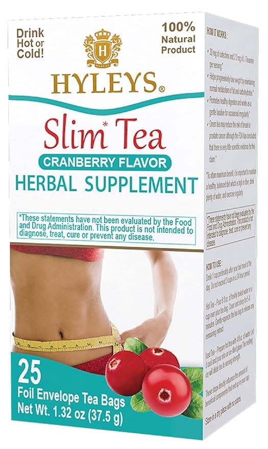 Hyleys Slim Tea Cranberry Flavor - Weight Loss Herbal Supplement Cleanse and Detox - 25 Tea Bags (1 Pack)