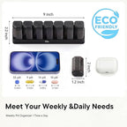 Large Weekly Pill Organizer 1 Time a Day, BPA-Free Pill Dispenser, 7 Day Pill Box with Silicone Lids & Coded Compartments, Spill Proof Travel Case for Vitamins, Seniors & Daily Medication, Black