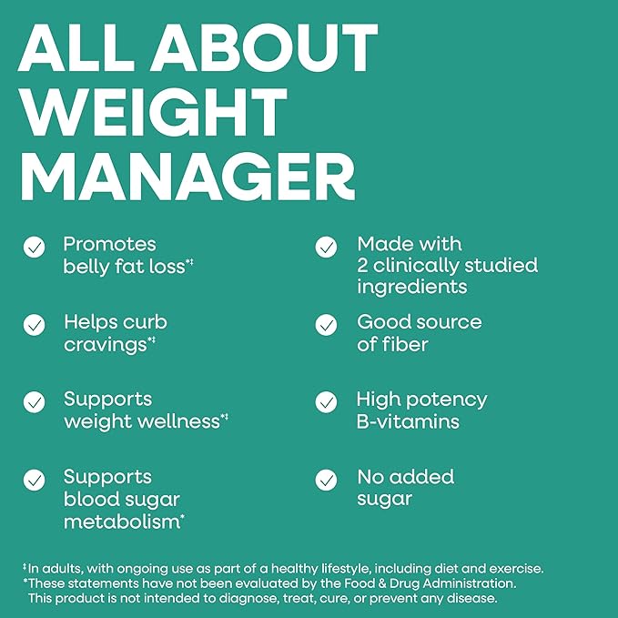 Nature's Way Weight Manager Drink Mix Packets, Supports Craving Management & Abdominal Fat Loss*(1), with Clinically Studied Ingredients, Plant-Based Fiber, No Sugar, Mixed Fruit Flavored, 30 Packets