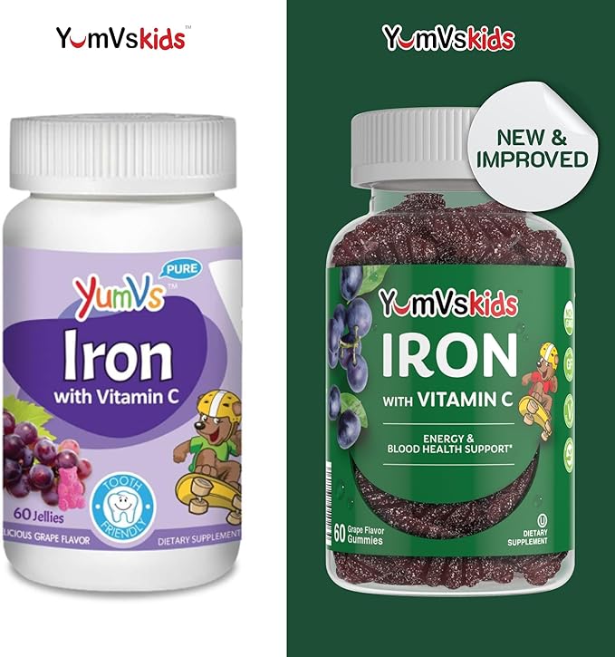 Iron Supplement for Kids – 5 mg Kids Gummies with Vitamin C – Great-Tasting Gummies Grape Flavor – Supports Immune Health & Helps with Iron Deficiency – Vegan, Kosher, Non-GMO – 60 Count