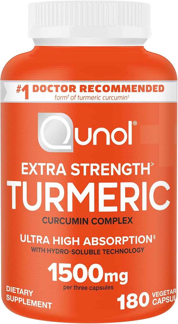 Qunol Turmeric Curcumin Supplement, Turmeric 1500mg With Ultra High Absorption, Joint Support Supplement, Extra Strength Turmeric Capsules, 2 Month Supply, 180 Count (Pack of 1)
