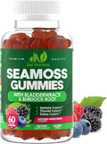 Sea Moss Gummies with Bladderwrack and Burdock Root - Natural Irish Sea Moss Superfood for Immune, Thyroid and Detox Support - Extra Strength for Men & Women - Gluten-Free, Vegan - 60 Gummies