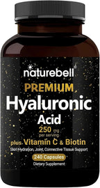 NatureBell Hyaluronic Acid 250mg - 240 Capsules - 250mg Hyaluronic Acid, 5000mcg Biotin & 25 mg Vitamin C - Supports Skin, Hair, Bone, Eye & Joint Health*