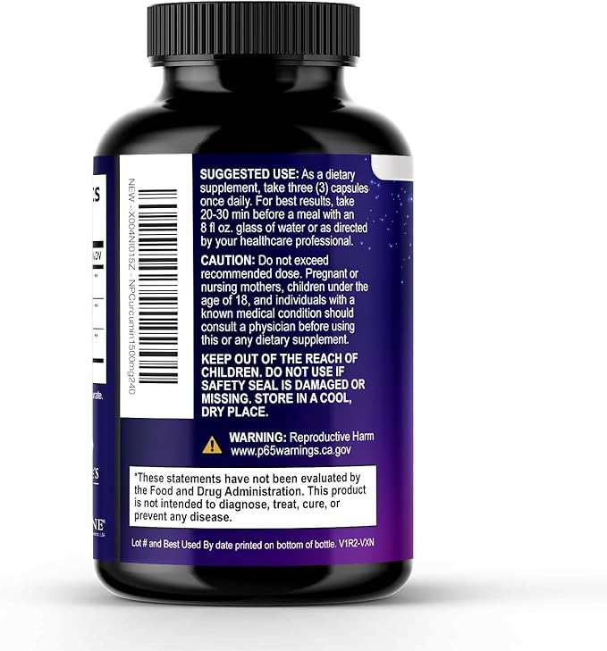 Turmeric Curcumin Supplement - 1350mg Organic Turmeric Per Serving - 95% Curcuminoids & BioPerine Black Pepper Extract for Best Absorption - Natural Vegan Joint Support, Bottled in USA - 240 Capsules
