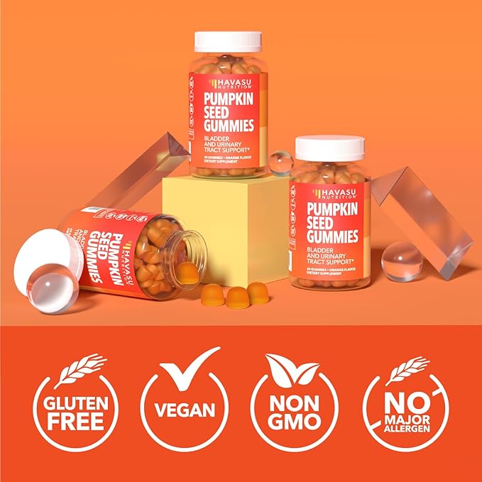 Pumpkin Seed Oil Gummies for Bladder and Urinary Tract Support - 200mg Pumpkin Seed Extract Per Serving - Vegan, Non-GMO, Gluten-Free - Sugar Free Pumpkin Seed Gummies - Orange Flavor, 30 Servings