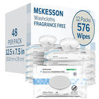 McKesson Washcloth Wipes, Unscented - Disposable Wet Wipes for Adults - Fragrance-Free, Paraben-Free - No-Rinse Formula, 48 Count, 12 Packs, 576 Total