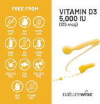 NatureWise Vitamin D3 5000iu (125 mcg) 30-Day Supply for Immune Support, Healthy Muscle Function, and Bone Health - Non-GMO, Gluten Free in Organic Extra Virgin Olive Oil, (Mini Softgel), 30 Count