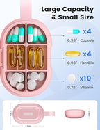 Travel Pill Organizer, Adjustable 3-6 Compartments Portable Pill Box, Small Pill Case Daily Medicine Container, Moisture Proof Storage Hold Vitamin Supplement Dispenser for Pocket Purse-Green