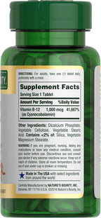 Nature's Bounty Vitamin B12 1000 mcg Supplements,Supports Energy Metabolism,200 Ct,(Pack of 2)