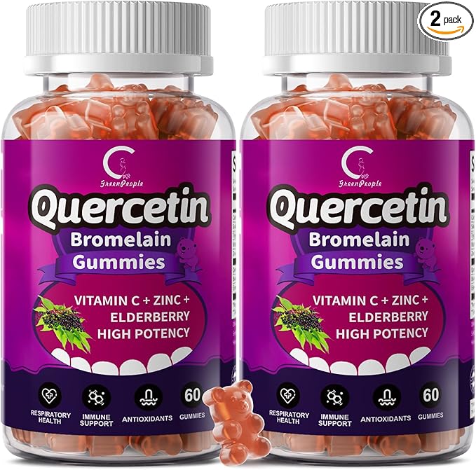 Quercetin Gummies, Quercetin with Bromelain, Vitamin C, Zinc & Elderberry, High Potency Immune Support, Respiratory Health & Antioxidant Supplement for Adult & Kid, Vegan, 60 Gummies (2 Pack)