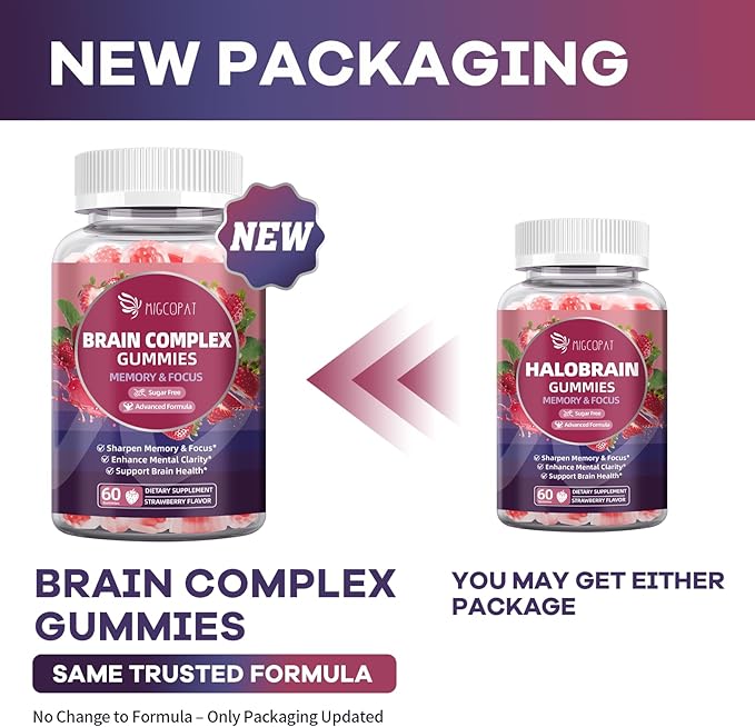 Migcopat Brain Supplements for Memory & Focus – Nootropic Gummies w/Bacopa, Lion’s Mane, Ginkgo & 10-in-1 Mushroom Complex, Mental Clarity & Cognitive Support, Caffeine-Free Strawberry Flavor 60 Cts