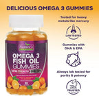 Omega 3 Fish Oil Gummies, Heart Healthy Omega 3 Gummy Supplement with High Absorption DHA & EPA, Extra Strength Joint & Brain Support, Delicious Orange Flavor Fish Oil Nature's Vitamin - 60 Gummies