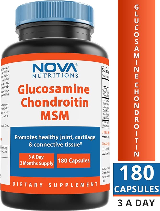 Nova Nutritions Triple Strength Glucosamine Chondroitin MSM 2600mg/Serving Capsules, Supports Healthy Joint, Cartilage and Connective Tissue - Promotes Joint Comfort & Flexibility 180 Count
