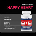Weider Artery Health - Artery Flexibility & Heart Health - with Vitamin K2, D3 & Ginger - Bone & Immune Support* - Gluten Free & Vegan - 30 Veggie Capsules