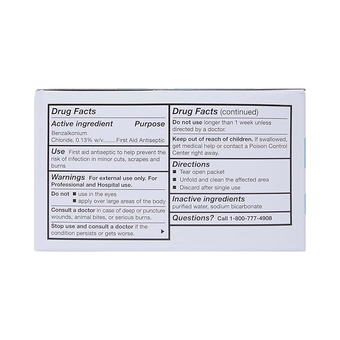 McKesson Benzalkonium Chloride Towelettes [Pack of 100] First Aid Antiseptic Wipes, Sterile Individual Wrapped