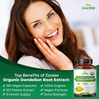 Zazzee USDA Organic Dandelion Root 10:1 Extract, 180 Capsules, 6 Month Supply, Liver & Detox Support, Taraxacum Officinale, Organic Herbal Supplement, All-Natural, Non-GMO, Made in the USA