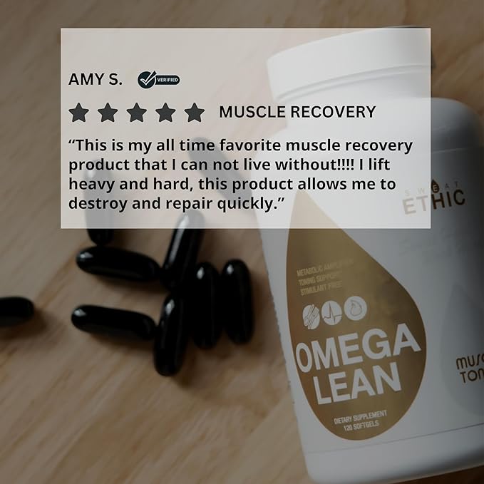 Sweat Ethic Omega Lean Muscle Toner, Non Stimulant Formula with Omega 3, 6 & 9 Fatty Acids, Cla, L Carnitine & Vitamin E, Fish Oil Capsules, Daily Supplements for Men & Women, 120 Softgel Capsules