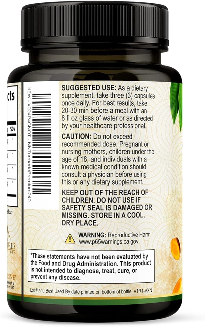 Turmeric Curcumin Supplement 2350mg - 95% Curcuminoids with Organic Turmeric & Ginger, BioPerine Black Pepper for Best Absorption, Nature's Vegan Joint Support, Non-GMO, Bottled in USA - 240 Capsules