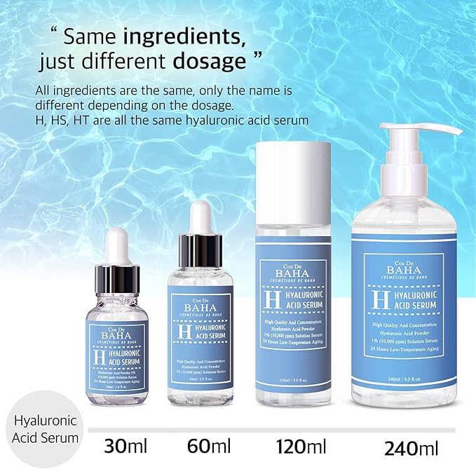Cos De BAHA Hyaluronic Serum 2 Fl Oz – Pure Sodium Hyaluronate 10,000 ppm Hydrating Face Serum for Dry & Dehydrated Skin – Lightweight Fragrance-Free Korean Skincare Formula (60 ml)