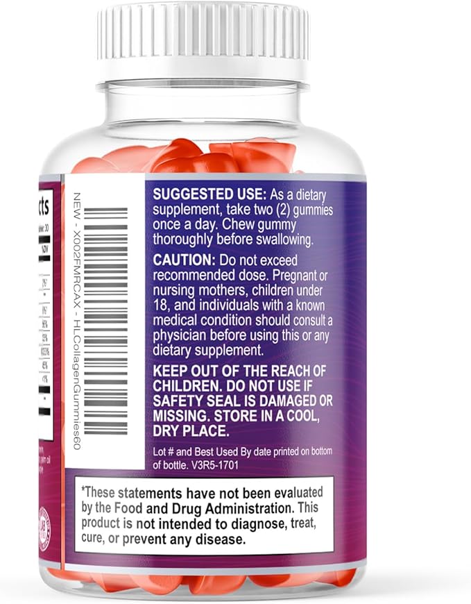 Collagen Peptides Gummies - 2500 mcg D-Biotin Per Serving - Hydrolyzed Protein Type I & III Multi Collagen Supplement with Vitamin C & Zinc - Support for Hair, Skin, Nails, Berry Flavor - 60 Gummies