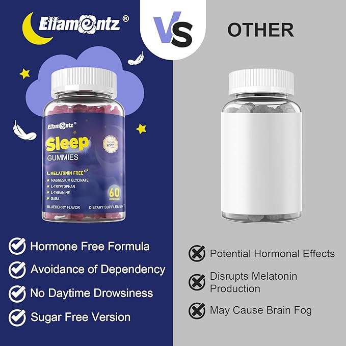 Sleep Gummies Melatonin Free with Magnesium Glycinate, L-Tryptophan, GABA, L-Theanine, Ashwagandha, Natural Sleep Aid Calm Relax Gummy No Melatonin for Adults Extra Strength without Melatonin, 60Cts