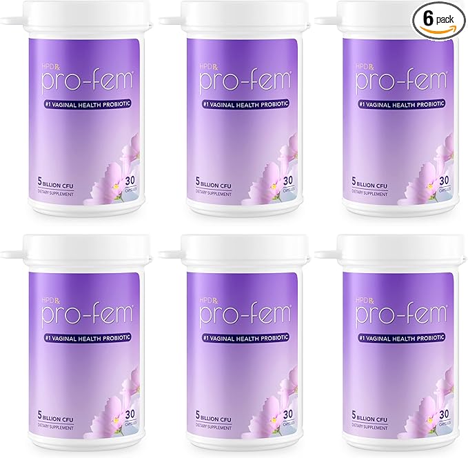 HPD Rx Pro-Fem #1 Vaginal Health Probiotic | Vaginal Probiotics | Clinically Proven to Promote Yeast & PH Balance, Urinary Tract Health | Feminine Probiotics | Works in 7 Days | 30 Capsules | 6-Pack