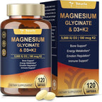 9-in-1 Magnesium Glycinate 500mg + Vitamin D3 5000 IU & K2 Complex - High Absorption - Healthy Stress, Sleep, Muscle Function, Bone Health & Energy Supports | Non-GMO, Gluten-Free 120 Softgels