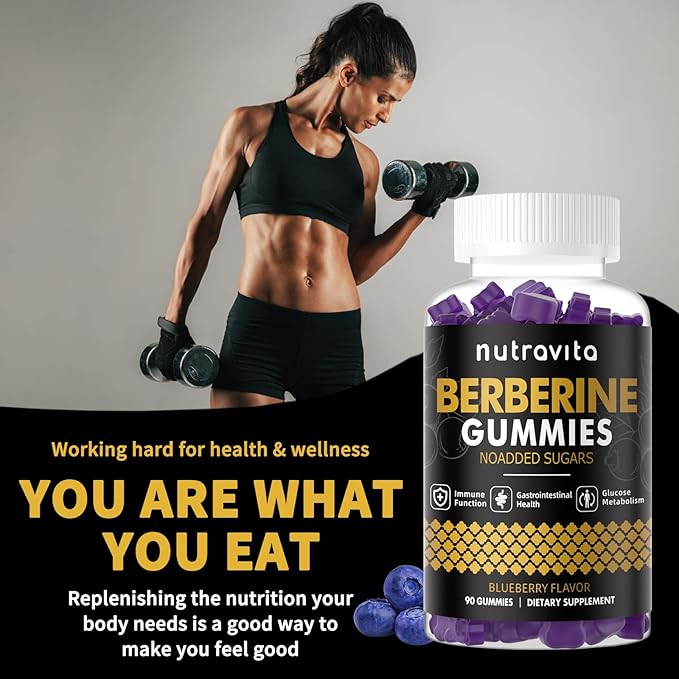 Nutravita Berberine Gummies with Ceylon Cinnamon 1500mg High Potency Berberine HCL Supplement for Immune and Metabolism Support, Sugar Free Organic Berberine Gummies Blueberry Flavor-2PACK
