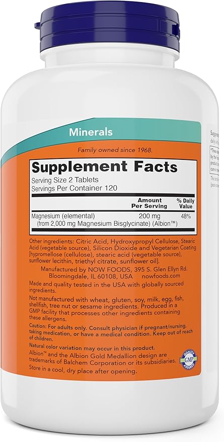 Now Foods Magnesium Glycinate, 240 Tablets - Supports Healthy Muscle and Nerve Functions - Non-GMO