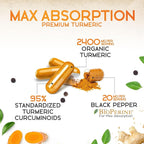 Turmeric Curcumin Supplement 2600mg - 95% Curcuminoids with Organic Turmeric & BioPerine Black Pepper for Best Absorption, Nature's Vegan Joint Support, Non-GMO Tumeric, Bottled in USA - 120 Capsules
