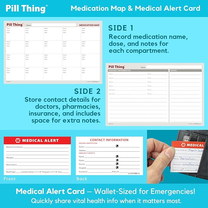20 Compartment Large Pill Case, Combo of Clear & UV Protected Blue, Airtight & Waterproof Silicone Seal, Spill Proof, Medication Maps & Medical Alert Card (Combo Pack - 1 Blue & 1 Clear)