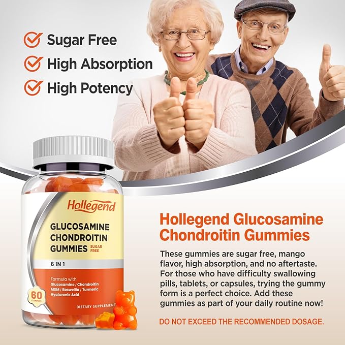 Glucosamine Chondroitin Gummies Sugar Free, Gummies Supplements for Adults Men & Women, 120 Count