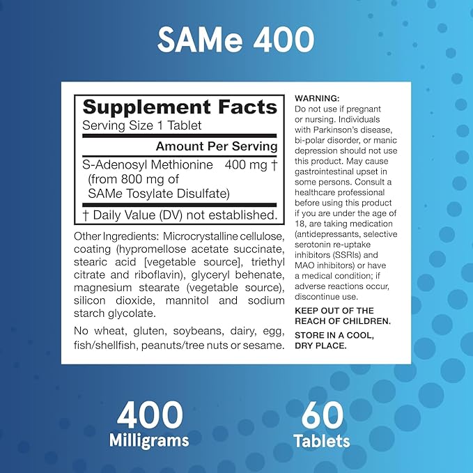 Jarrow Formulas Same Supplement 400 mg - 60 Tablets - High Concentration of Active S,S Form - Supports Joint Health, Liver Function, Brain Metabolism - 60 Servings (Pack of 2)