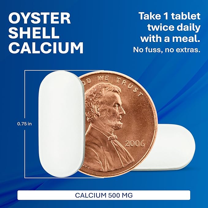 MAJOR Oyster Shell Calcium 500mg - Daily Dietary Supplement for Bone Health and Joint Support, Mineral Supplement for Men and Women, Gluten-Free - 1000 Tablets (1 Pack)