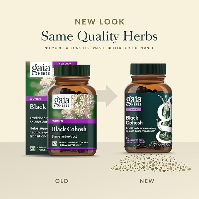 Gaia Herbs Black Cohosh - Menopause Support Supplement to Help Support Hormone Balance & Health for Women* - with Black Cohosh - 60 Vegan Liquid Phyto-Caps (60 Servings)