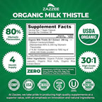 Zazzee USDA Organic Milk Thistle 30:1 Extract, 80% Silymarin, 60 Vegan Capsules, 2 Month Supply, Certified Kosher, High Potency Liver & Antioxidant Support, Silybum Marianum, Non-GMO, Made in the USA