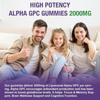 Liposomal Alpha GPC 2000mg & Citicoline Gummies Complex Phosphatidylserine,Ginkgo Biloba,L-Tyrosine,Huperzine A & B Vitamins,20-in-1 Blend for Focus, Memory & Cognitive Support