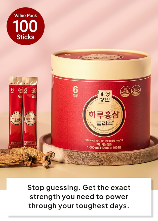 Korean Food Korean Red Ginseng One Day Plus Stick, Traditional Ginseng Liquid Drink, 33.8 fl oz Total (0.34 fl oz / 10 mL x 100 Sticks), Individually Wrapped, Premium Gift Set