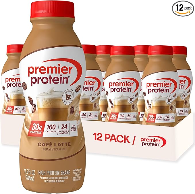 Premier Protein Shake, Café Latte, 30g Protein, No Added Sugar, 24 Vitamins & Minerals to Support Immune Health, 11.5 fl oz, 12 Pack (Packaging May Vary)