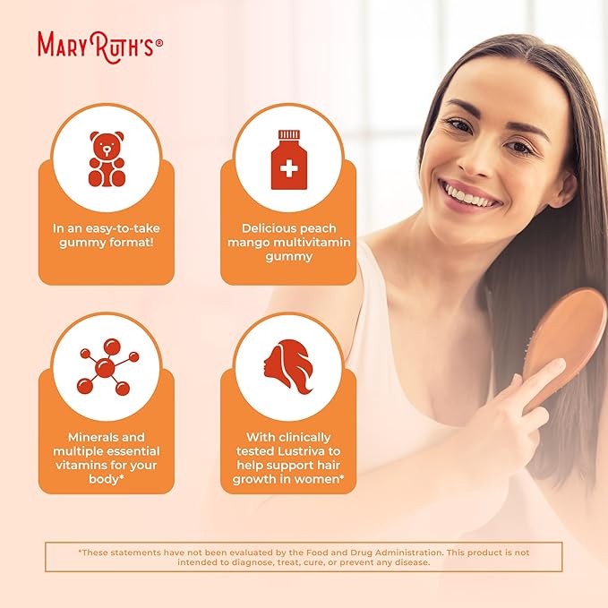 MaryRuth's Multivitamin + Hair Growth Gummies | with Lustriva® | Biotin 10000mcg | B Vitamins | Formulated for Thicker Hair, Wrinkles, Fine Lines, Skin Care | Ages 18+ | 30 Servings (Pack of 2)