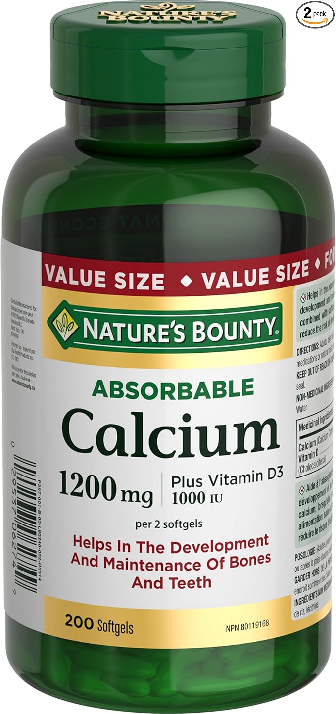 Nature's Bounty Absorbable Calcium 1200mg plus Vitamin D3 1000IU 200 count