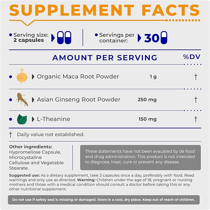 Male Libido Booster - Herbal Testosterone Supplement with Organic Maca Root, Korean Red Ginseng & L-Theanine – Gluten-Free Vegan Non-GMO Supplement (60 Caps)