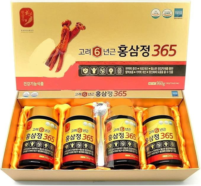 1 Set Box - 365 Korean Red Ginseng 6 Years Old Extract - Cao Hong Sam 6 Tuoi 365-240g per Bottle with 4 Bottles per Set Box - Made in Korea