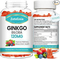 2 Pack Ginkgo Biloba Gummies for Women and Men, Brain Supplement Improve Better Mood and Focus, Vegan Mixed Berry Flavor 120 Count