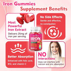 Vegan Iron Gummies for Adults & Kids - with Vitamin C, A, B-Complex, Folate, Zinc, and Biotin - for Blood Building & Energy Support, 60 Gummies