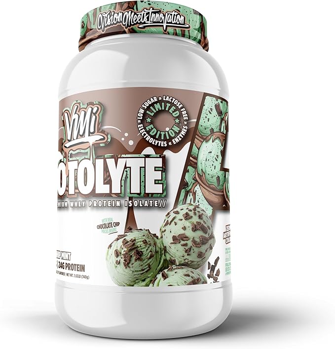 VMI Sports Protolyte 100% Whey Protein Isolate | Electrolytes Plus Enzymes | 22-25 Grams per Serving | Lactose and Gluten Free, Low Fat, Carbs & Sugar (1.63 lb, Mint Chocolate Chip)