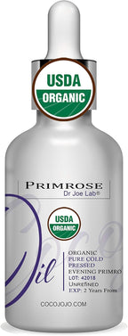 Dr Joe Lab Organic Evening Primrose Oil - USDA Certified - Pure Cold Pressed Virgin Non GMO Vegan Carrier Oil for Skin, Hair, Nails, Face- 1 oz Glass and Dropper - Hydrates & Nourishes