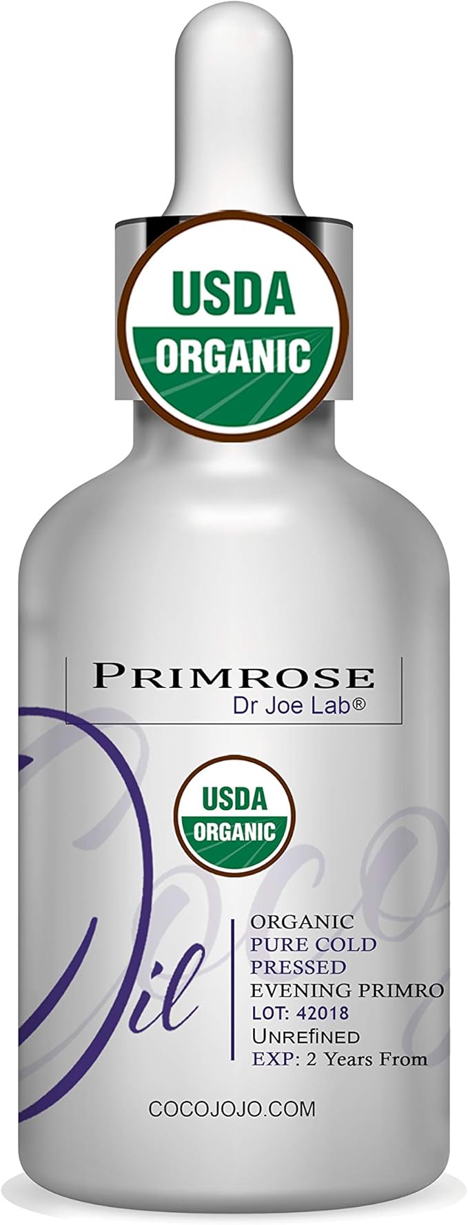 Dr Joe Lab Organic Evening Primrose Oil - USDA Certified - Pure Cold Pressed Virgin Non GMO Vegan Carrier Oil for Skin, Hair, Nails, Face- 1 oz Glass and Dropper - Hydrates & Nourishes