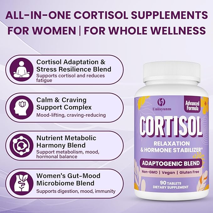 Cortisol Supplements for Women, 16 IN 1 Cortisol Detox for Women, with Magnesium, Ashwagandha, L-Theanine & Probiotics, Cortisol Reducer Manager for Hormone Balance, Mood & Digestion, 90 Tablets
